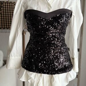 Wet Seal Black Strapless Bustier Top with Lace-Up Corset Back